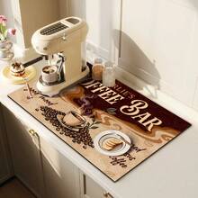 1 pieza Estera de secado absorbente con patrón de grano de café vintage, Almohadilla de drenaje multiusos, Regalo para el hogar, Decoración de mesa - XYLSD-239 - Ver 3