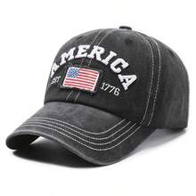1pc AMERICA Embroidered Distressed Soft Top Baseball Cap, Unisex Outdoor Travel Sun Hat - A - View 13