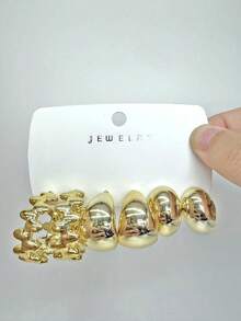 6-18件套时尚夸张金色耳环，C形和水滴形设计，厚款耳环，适合日常、节日、派对佩戴，轻盈CCB材质女士耳环套装 - 彩色 - 查看 2