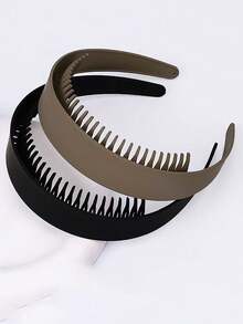 1/2PCS Minimalist Comb Tooth New Anti-Slip Wide Band Hair Hoop With Teeth, Hair Pressing Face Washing Matte Wide Surface Headband, Versatile Hair Accessory For Women - Multicolor - View 8
