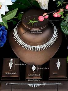 1 Set de collar con borla y circonita cúbica en tono plateado, accesorio brillante adecuado para ceremonias de graduación y ocasiones formales - Plateado - Ver 7
