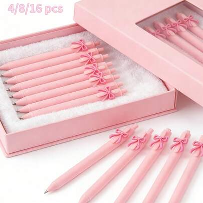 4/8/16支装蝴蝶结圆珠笔，饰有可爱粉色蝴蝶结，适合作为女孩礼物、派对礼品、生日礼物、节日礼物、婚礼回礼、学校和办公用品。
