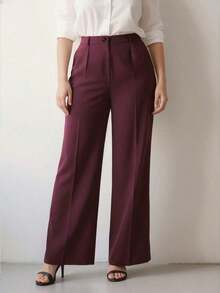 Pantalones holgados de cintura alta con pliegues, aptos para el trabajo y el uso casual, negro para primavera/verano - púrpura - Ver 7