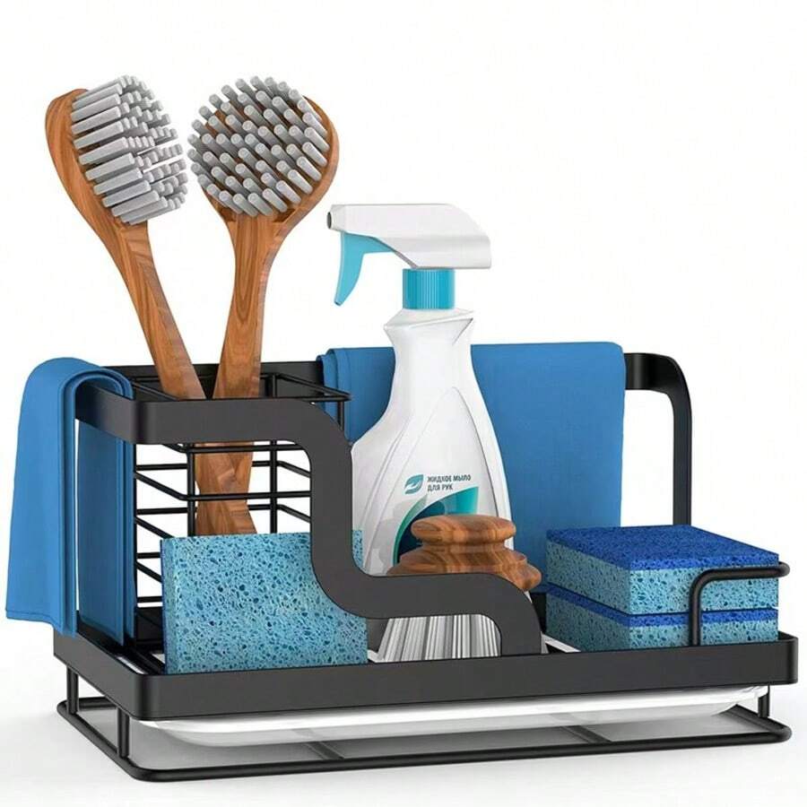 1pc Multifunctional Dish Drying Rack, Sponge & Detergent Storage Holder For Kitchen Sink Countertop - View 1