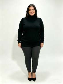 Steve Store Women's Fashion Knitwear Turtleneck Plus Size Spandex Sweater High Neck Long Sleeve Blouse Basic Winter Blouse Elegant Fashion - 黑色的 - 查看 3