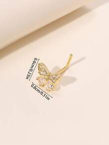 1 chiếc khuyên mũi hình bướm đính đá Cubic Zirconia màu hồng, kiểu dáng chữ L dễ thương dành cho nữ. - Vàng - Xem 3