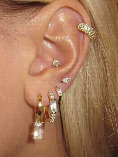 6pcs Zirconia Inlaid Earrings Set, Exquisite Sparkling Jewelry Accessories For Women, Suitable For Daily Wear, Dates, Music Festivals, Parties