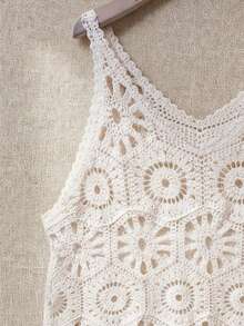 Đầm midi cổ chữ V móc len kiểu Bohemian, đầm không tay ren khoét lỗ cho kỳ nghỉ biển, trang phục đi nghỉ mát kiểu Bohemian. - Màu be - Xem 8