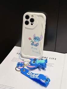 Disney Has Authorized, Phone Case - Chain Set, The Stitch Lilo & Stitch Phone Case Plus A Silicone 3D Or Fluffy Style Stitch Bracelet With Metallic Ring Removable Bracelet, Stitch And Angel Pattern, Compatible With Iphone 17/16/15/14/13/12/11/XS/XR/X Plus Pro Max, Wavy Design Phone Case For Girl, A Stylish Cartoon Summer Phone Case, The Perfect Gift Choice, Phone Protection, Durable Phone Cover, Great Gift For Friends And Family - Màu trắng kiểu A - Xem 4