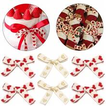 10pcs/Pack 6X7mm Heart Shaped Bow Ribbon, Versatile Embroidered Cotton Ribbon, Single Layer Bow Decor For Clothing, Bags, Gifts, Holiday Packaging - Heart-shaped Bow - View 2