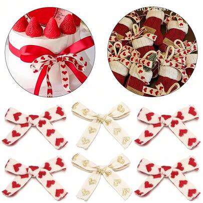 10 chiếc/gói ruy băng hình trái tim 6x7mm, ruy băng cotton thêu đa năng, nơ một lớp dùng để trang trí quần áo, túi xách, quà tặng, bao bì ngày lễ.