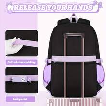 3件套心形休闲背包和手提包套装，时尚黑色配紫色背包，15.6英寸笔记本电脑背包，大容量多隔层，沙滩户外露营旅行拉杆箱套 - 套裝 - 查看 6