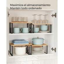 SONGMICS Estante para Especias Juego de 2 Organizador de Armario Especiero de Cocina Extensible Negro y Natural MKCS02NB - Negro natural - Ver 4