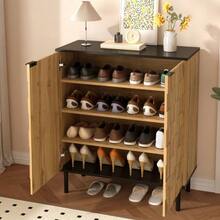 Mosaic Shoe Cabinet, Two-Door Shoe Rack, Hallway Locker, Wood Grain Look, Particle Board, Metal Legs, Adjustable Compartment Height - View 9