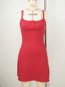 Y2K性感紧身吊带连衣裙，收腰设计，时尚百搭，适合夏季穿着，优雅大方。 - 紅色 - 查看 2