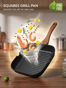 SQUABEE 28厘米方形不粘煎锅 - 带肋煎锅，适用于烹饪牛排、鸡肉、蔬菜，兼容燃气灶和电磁炉 - 查看 1
