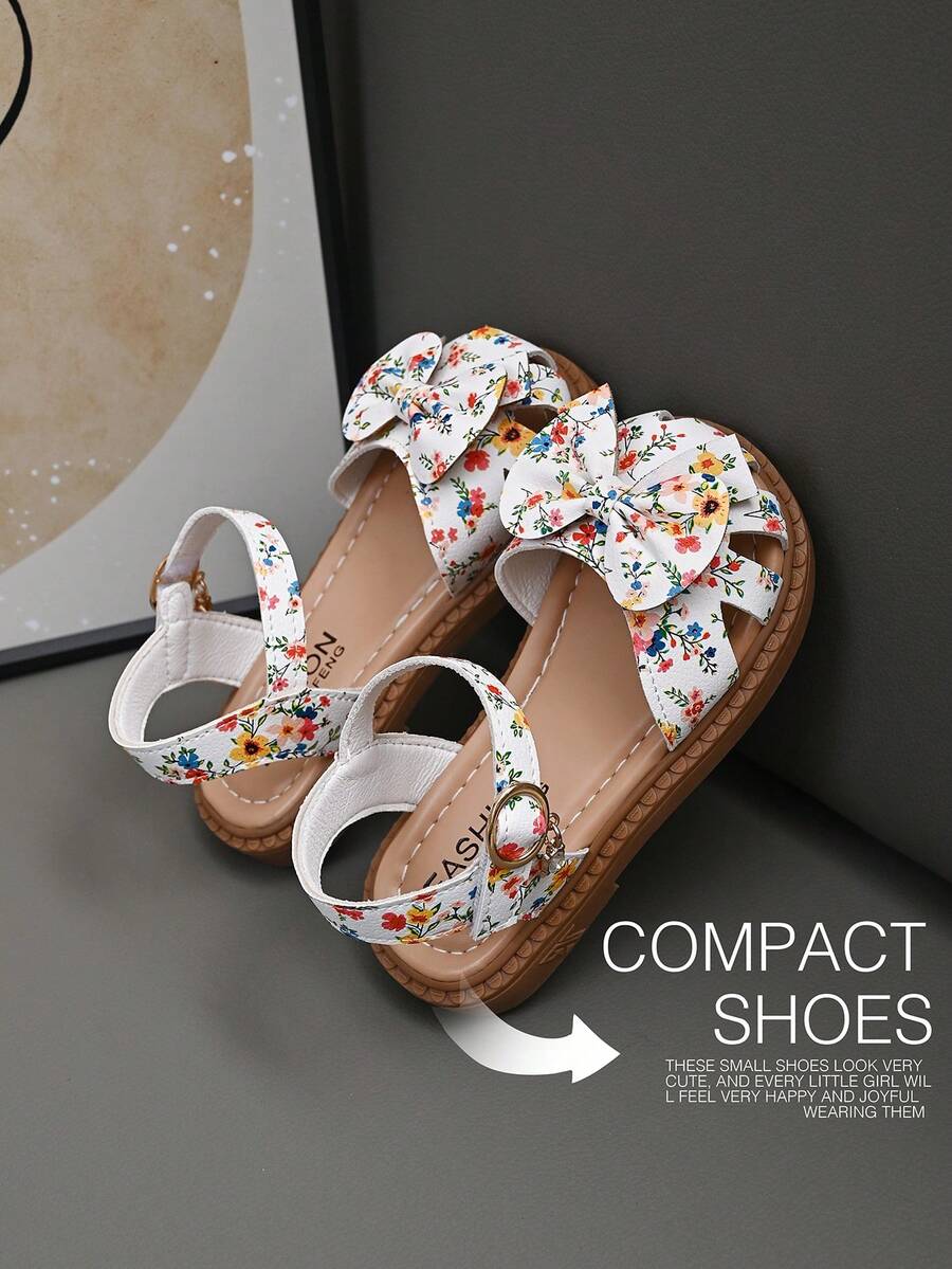 Giày sandal công chúa đế mềm, kiểu dáng casual, họa tiết hoa, nơ bướm, dành cho bé gái, mẫu mới mùa hè 2026. - Màu be - Xem 1