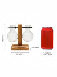 1/2/3PCS Elegant Hydroponic Glass Flower Vase With Wooden Stand, Vintage Bulb Shape For Desktop Planting, Hydroponic Propagation, Home And Garden Decoration - Brown - View 9