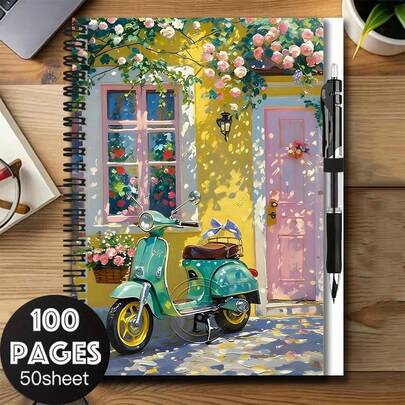 Bộ sổ tay lò xo kiểu Ý lãng mạn và tươi mới kèm bút, 100 trang, dung lượng lớn, tiện dụng cho công việc, học tập, ghi chú bài vở, phù hợp để viết nhật ký, lên kế hoạch hàng ngày, ghi nhớ, kiểu dáng tinh tế cũng là một món quà tuyệt vời.