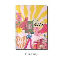 Set Of 1 Funky Colorful Cat Canvas Wall Art | Maximalist Eclectic Poster With Do It For Yourself Quote For Living Room Bedroom,Frameless/Framed - A - View 2