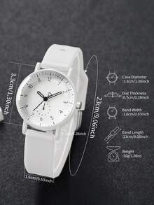 2pcs/Set Jam Tangan Silikon Wanita dengan Dial Angka Elegan, Jam Tangan Quartz + Gelang Berbentuk Hati (Kotak Jam Tangan Tidak Termasuk) - Putih - View 5