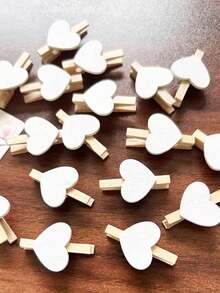 20/50/100个装木制衣夹，适用于家居、婚礼、情人节装饰，可用作毯子夹、爱心木夹、照片纸夹、迷你衣夹 - 白色 - 查看 6