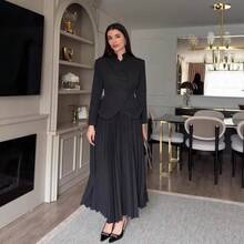 Conjunto de Vestido Largo Elegante de Estilo Retro para Otoño - Marron oscuro - Ver 4