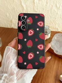 1pc Creative Cute Strawberry Heart Flower Straight Edge Liquid Soft Gel Phone Case Compatible With GalaxyS26 S25 S24Ultra S24Plus S24FE S23 S22 A55 A54 A53 A52 A50 A30 A42 A35 A34 A33 A25 A24 A20 A30 A15 A17, Smart 8/ Hot 40i/ Spark 20/ Spark 20C/ Spark Go 2024, G84/Honor X9b X9A X9D X7B X9C X6A 8X X7 X8 X8C X8B Y9S Y9A Y7P Y7P/1+ - Black - View 4