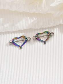 2pcs/Set Fashionable Heart-Shaped Piercing Jewelry Set For Women, Hypoallergenic 316L Stainless Steel Heart-Shaped Barbell Nipple Rings, Body Piercing Jewelry Designed For Women, Suitable For Daily Wear And Gifts - Multicolor - View 14