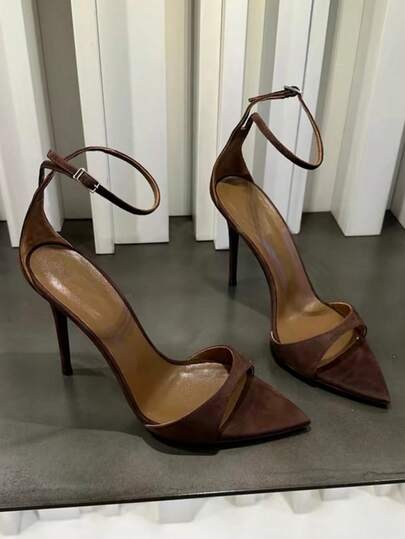 Tacones altos de punta fina con adorno de rhinestones, sandalias elegantes y sexy de vestir para mujer con tacón de aguja, zapatos de verano
