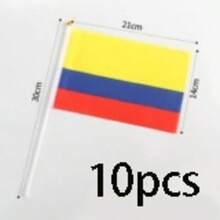 10 Peças Bandeira de Mão, Mastro de Bandeira Branco de Plástico, Adequado para Decorar Bandeiras Internacionais de Vários Países - Bandeira Pequena de Tecido de Poliéster Dupla Face, Usada para Competições Esportivas, Reuniões e Decoração - Multicolorido - Visão 10