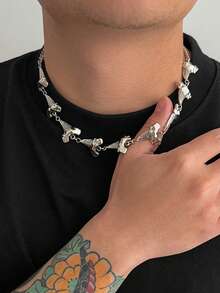 1 pieza Colgante de diente de tiburón de múltiples piezas ensamblado, collar para hombre - Plateado - Ver 3