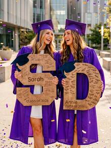 1 pieza Libro de mensajes de graduación de madera personalizado, texto personalizable, Clase de 2026, regalo para mujeres y hombres, decoración de escritorio para fiesta de graduación, accesorio fotográfico premium - Multicolor - Ver 4