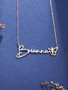 Customized Necklace, Personalized Butterfly Name Necklace, Fashionable Stainless Steel Name Plate Pendant Necklace, Daily Wear Accessory - Multicolor - View 3