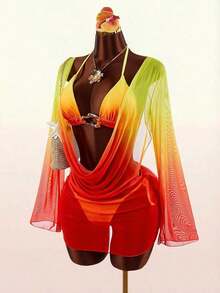 3 piezas Conjunto de Bikini de Mujer - Top, Bottom y Cubrimiento - Multicolor 2 - Ver 4