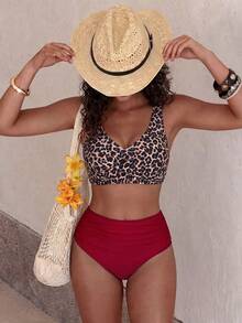 Costume de baie din două piese pentru femei, cu imprimeu leopard și spate fără bretele, 2026, noi, la modă, pentru vacanță, plajă, vară - Multicolor - Vizualizare 1
