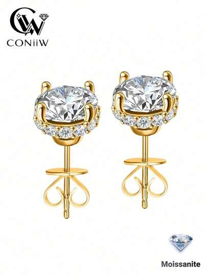 ConiiW S925 Moissanite 4-Prong Earrings, Classic Elegant Design For Men & Women, Suitable For Couples, Travel, Dates, Dinners, Gifts For Anniversary, Birthday, Wedding, Proposal, Jewelry