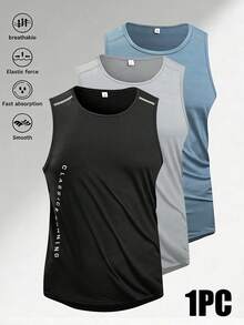 Men's New Summer Sleeveless Sports Tank Top - Breathable, Quick-Drying, Stretchy, Fast Sweat-Absorbent & Smooth, Ideal For Gym, Running & Training - Black - View 2