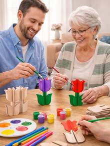 24pcs/12pcs/6pcs/1pc-DIY Paintable Tulip Ornaments, 3D Paintable Wooden Tulip Decorations, Wooden Material, Perfect For Home Decor, Party Gatherings And Creative Crafting. Also Suitable For School Graduation Parties, Thanksgiving Craft Gifts And Fun Games. - Multicolor - View 2