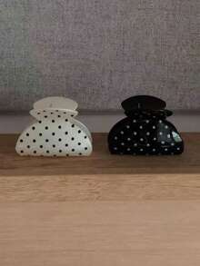 2pcs/Set Women's Plastic French Black & White Polka Dot Small Hair Clips, Fashionable And Practical, Solid Color Design, Suitable For Daily Use, Casual Outings, Parties, Commuting, Beach, Various Hairstyles, Face Washing, Makeup And Summer Accessories,Festival,Party - Multicolor - View 6