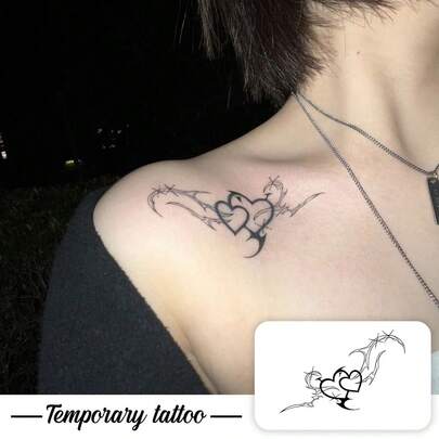 One Valentine's Day Temporary Temporary Tattoo Sticker, A Y2K Style Sweet And Cool Heart-Themed Temporary Tattoo Sticker, Waterproof, Sweatproof, Washable, Non-Reflective, Mimicking The Effect Of A Tattoo On The Arm And Shoulder, Suitable For -Conscious Individuals, And Can Be Used For 3 To 5 Days.