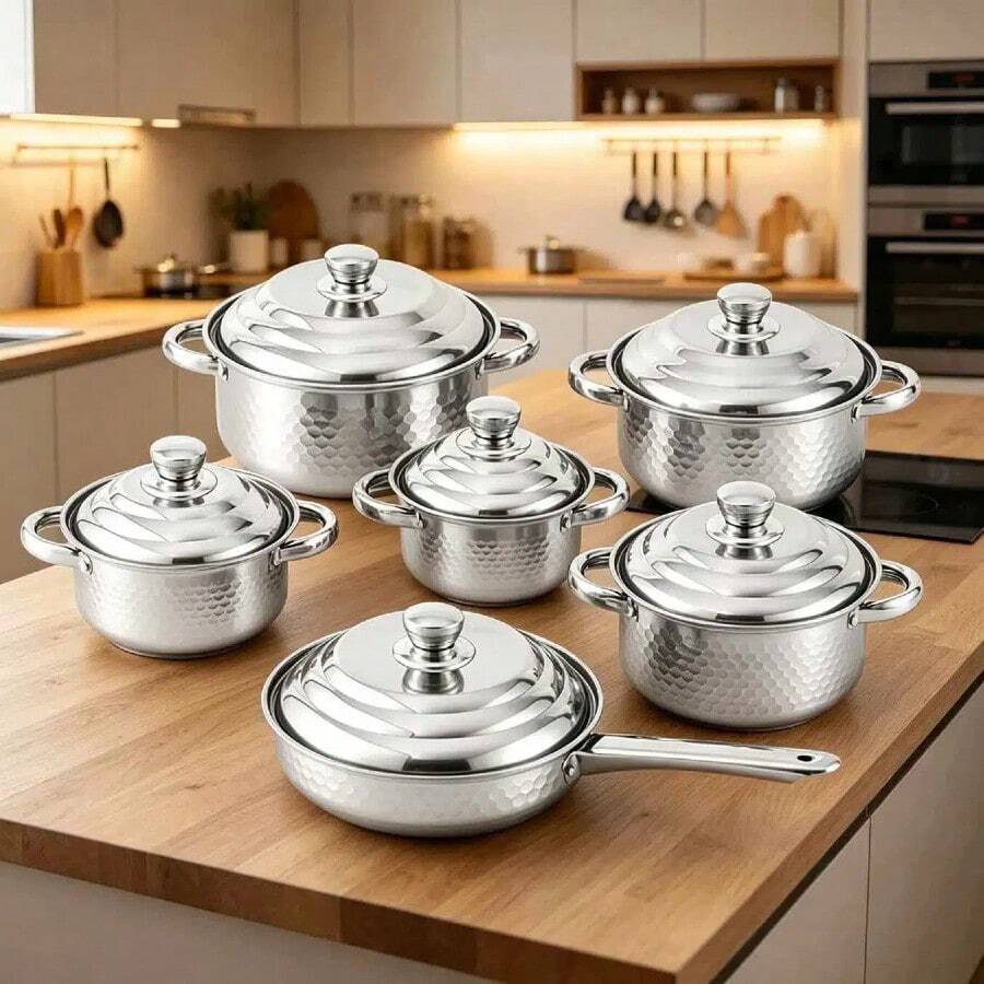 12-Piece Cookware Set, Made Of Stainless Steel, Non-Stick, Kitchen Cookware Set, Non-Stick Cooking Set, All Kinds Of Pots And Pans To Meet All Kitchen Needs, The Best And Most Practical Gift For Mom