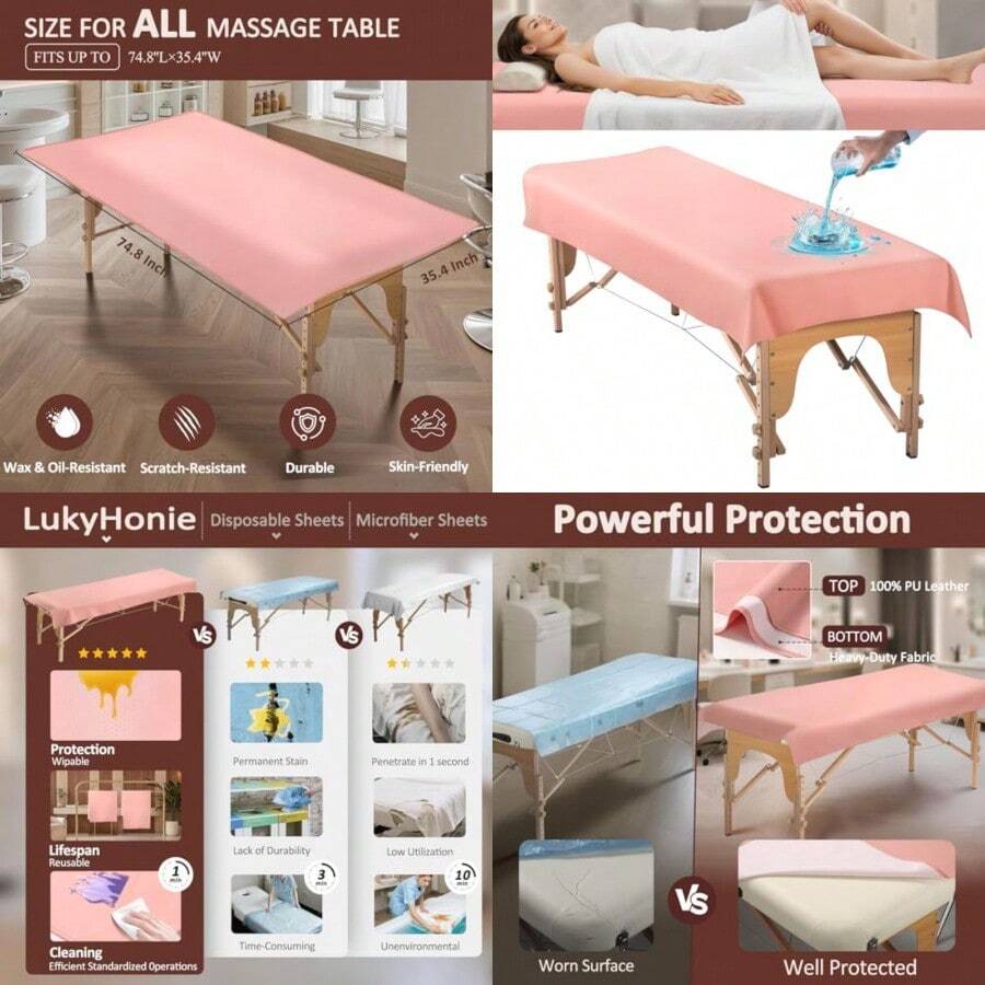 Funda de mesa de masaje para camas de esteticista funda de cama reutilizable de piel sintética con pestañas bien protegida cama de masaje en terapia facial spa salón de belleza hoja de cera - como en la imagen - Ver 1
