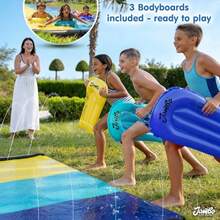 Jambo - Tobogán acuático para patio de 20 pies con 3 carriles premium XL 3 tablas de bodyboard incluidas para niños a partir de 5 años - Triple carril - Ver 8
