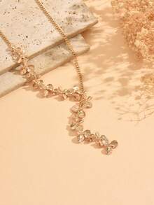 1 chiếc vòng cổ trang trí hình chữ Y bằng hợp kim vàng họa tiết hoa, trang sức dễ thương và đa năng dành cho nữ, phù hợp để đeo hàng ngày. - Vàng - Xem 3
