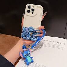 Disney Has Authorized, Phone Case - Chain Set, The Stitch Lilo & Stitch Phone Case Plus A Silicone 3D Or Fluffy Style Stitch Bracelet With Metallic Ring Removable Bracelet, Stitch And Angel Pattern, Compatible With Iphone 17/16/15/14/13/12/11/XS/XR/X Plus Pro Max, Wavy Design Phone Case For Girl, A Stylish Cartoon Summer Phone Case, The Perfect Gift Choice, Phone Protection, Durable Phone Cover, Great Gift For Friends And Family - 白色款式A - 查看 1