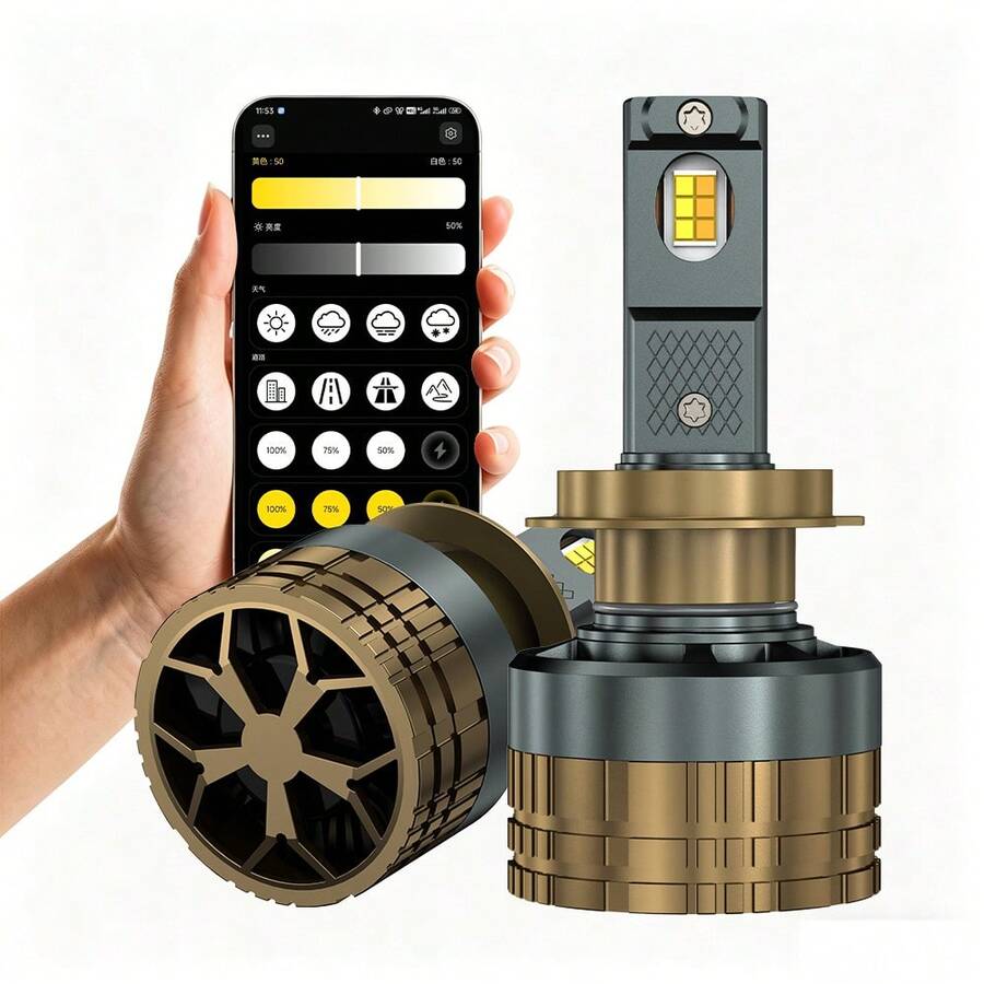 2 bóng đèn pha ô tô điều khiển bằng ứng dụng H7 300W H4 Mini Turbo Headlight H1 H11 9005 HB3 9006 HB4 LED Xe hơi 12V - A - Xem 1