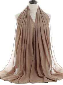 1pc New Solid Color Pearl Chiffon Scarf, Fashionable Minimalist Suitable For Daily Wear, Eid Gift - Khaki - View 4