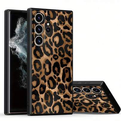 1 pièce Étui de téléphone en silicone liquide à bord droit avec imprimé léopard marron, compatible avec GalaxyS26 S25 S24Ultra S24Plus S24FE S23 S22 A55 A54 A53 A52 A50 A30 A42 A35 A34 A33 A25 A24 A20 A30 A15 A17, Smart 8/ Hot 40i/ Spark 20/ Spark 20C/ Spark Go 2024/ G84/Honor X9b X9A X9D X7B X9C X6A 8X X7 X8 X8C X8B Y9S Y9A Y7P Y7P/1+