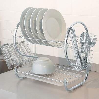 Escurridor de Platos para Fregadero de Acero Inoxidable, Estante para Platos de 2 Niveels 12 Platos, Cucharas y Vasos, Escurridor de Trastes